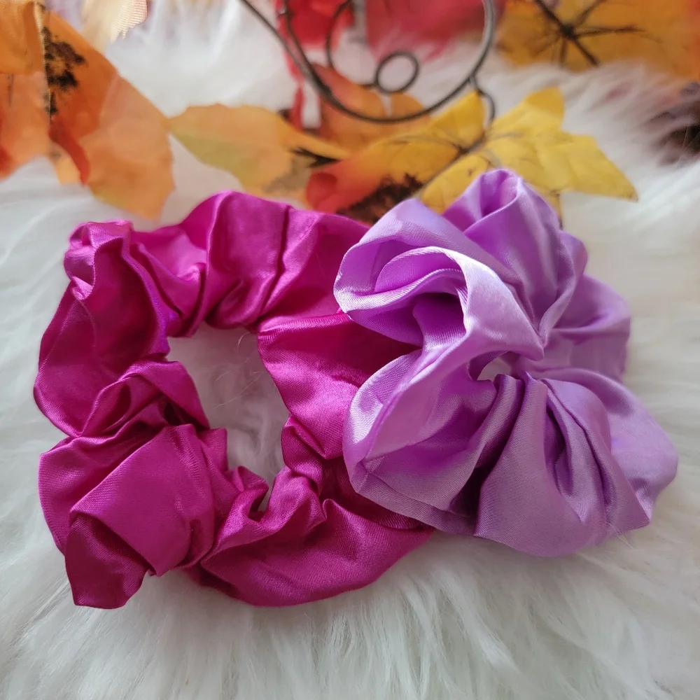 2pcs Pink and Purple Satin Scrunchies